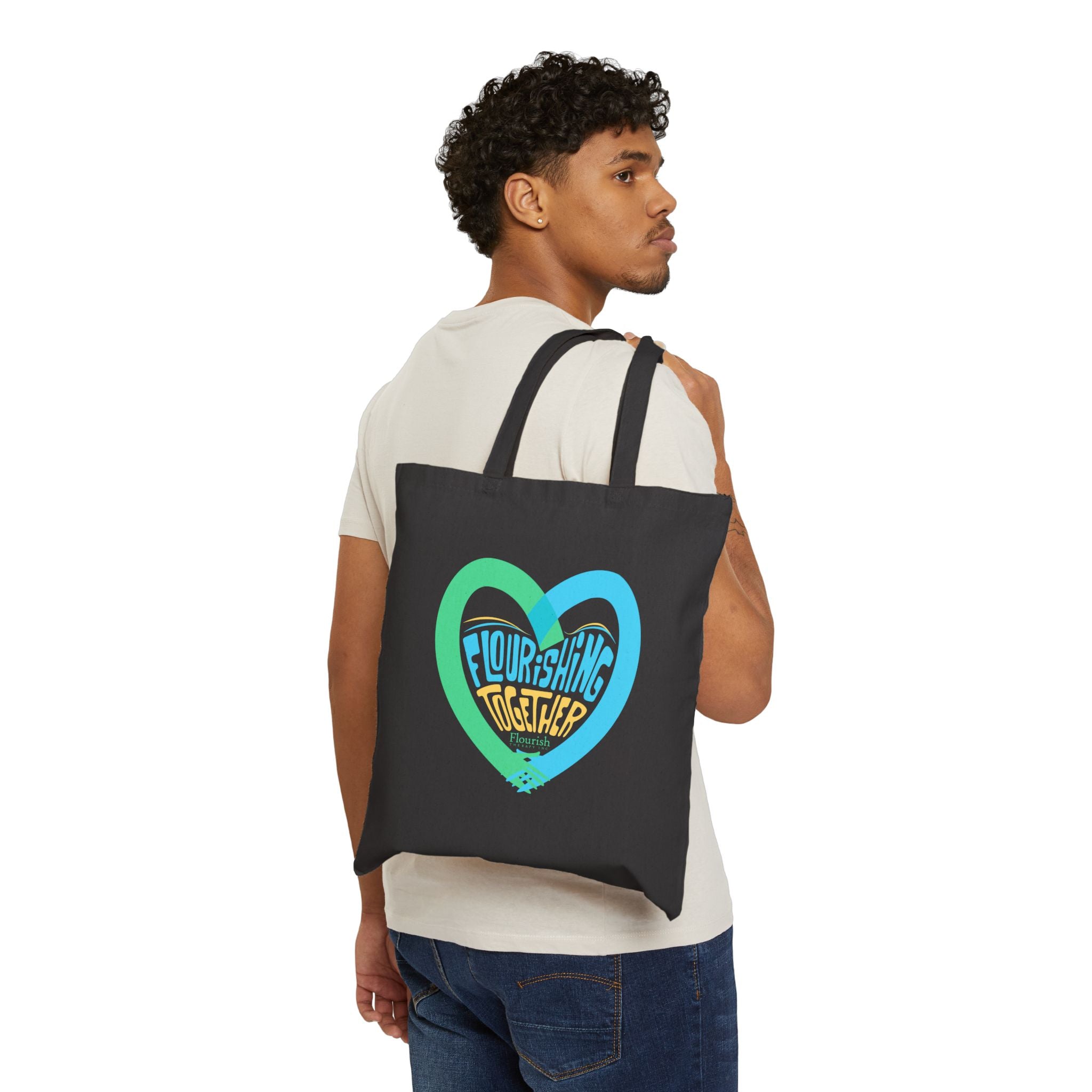 Heart Hands Flourishing Together Black Tote Bag – Flourish Therapy Collection